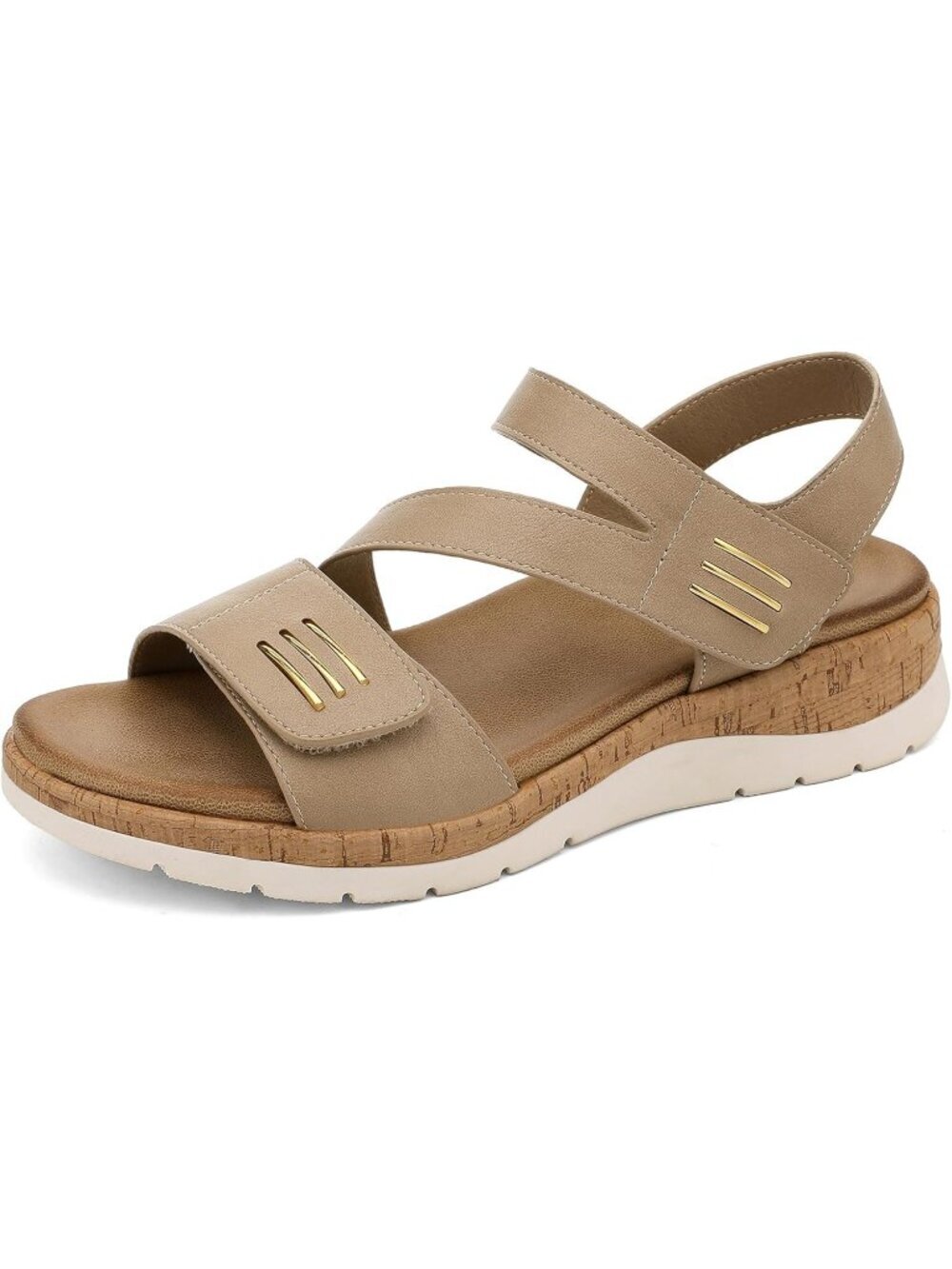 UBFEN Women's Khaki Summer Open Toe Adjustable Instep and Ankle Straps Sandals